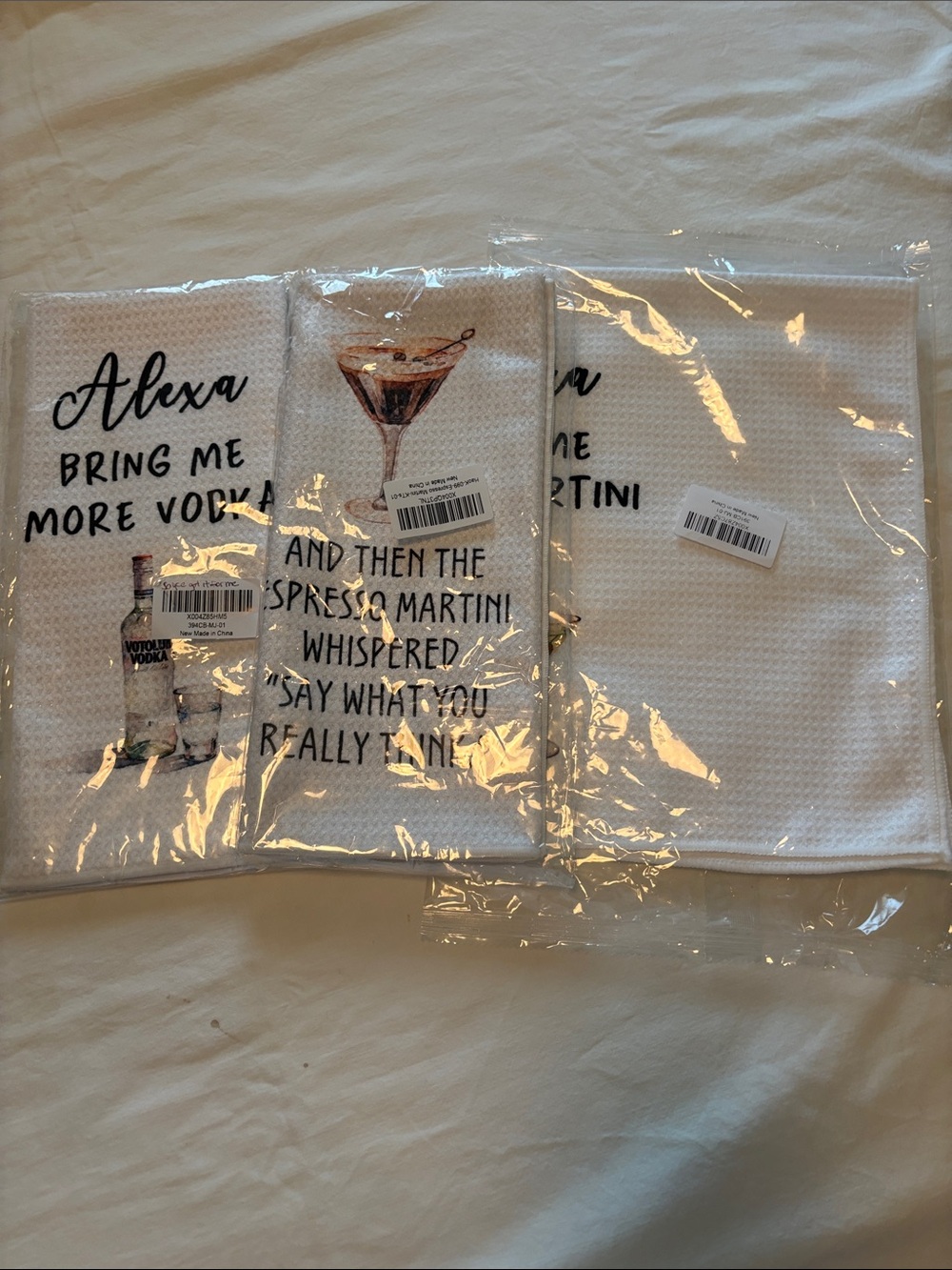 Set of White Cocktail-Themed Kitchen Towels